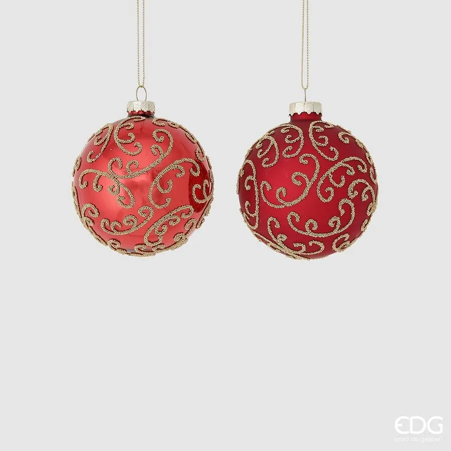 EDG Enzo De Gasperi Christmas Ball Curls Glass D 8 Cm Red Gold 1 Pc