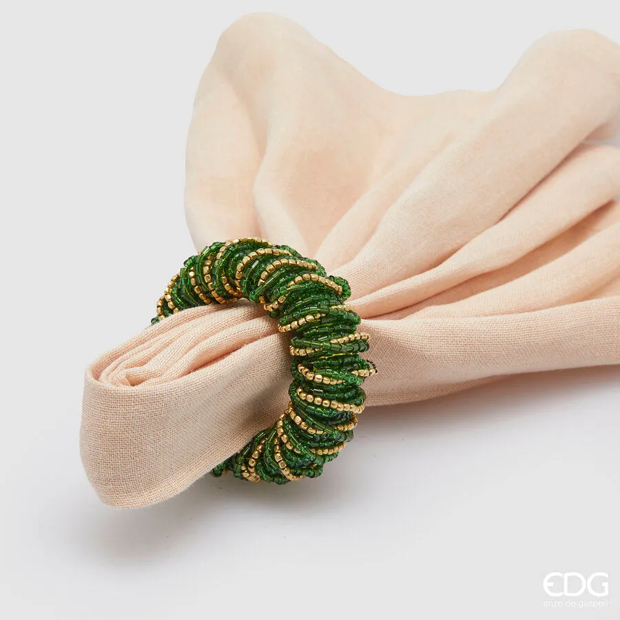 EDG Enzo De Gasperi Napkin Ring Round Beads D 6 Cm Green Gold