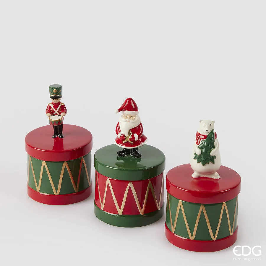 EDG Enzo De Gasperi Decorative Christmas Box Round Drum H 14 Cm D 8 Cm