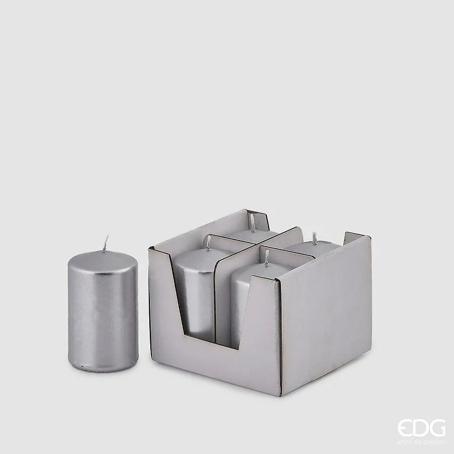 EDG Enzo De Gasperi Set 4 Christmas Candles Snot H 10 Cm D 6 Cm Silver
