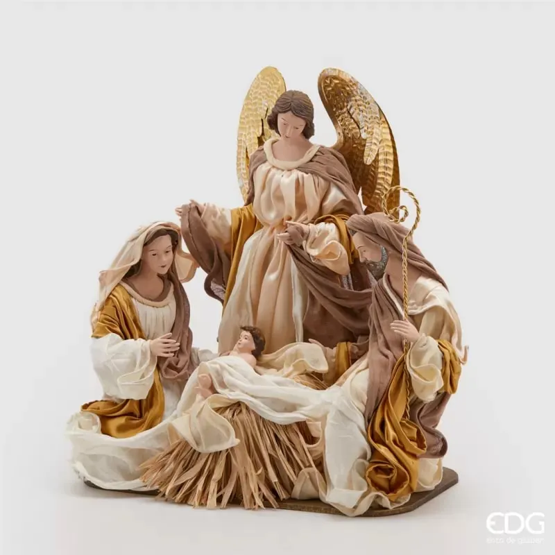 EDG Enzo De Gasperi Christmas Nativity Figurine Fabric with Angel H 43