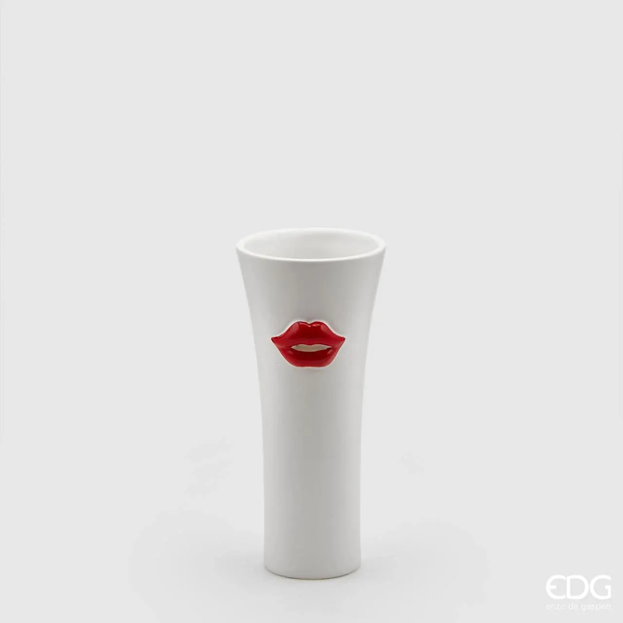 EDG Enzo De Gasperi Kiss Vase Concave H 21 Cm D 9 Cm White Red