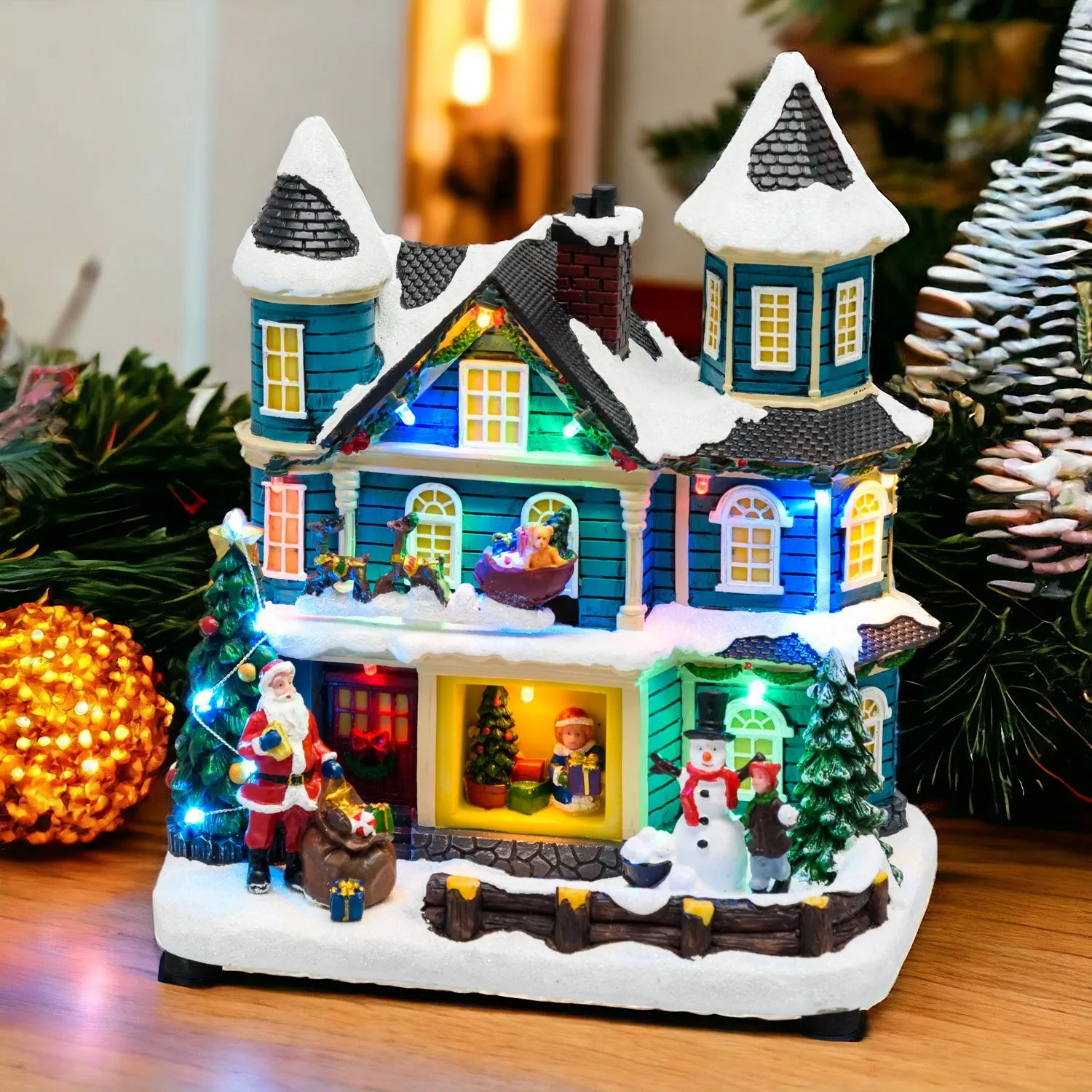 Lotti Christmas Village House with Christmas Scene Sleigh Led H 23 Cm