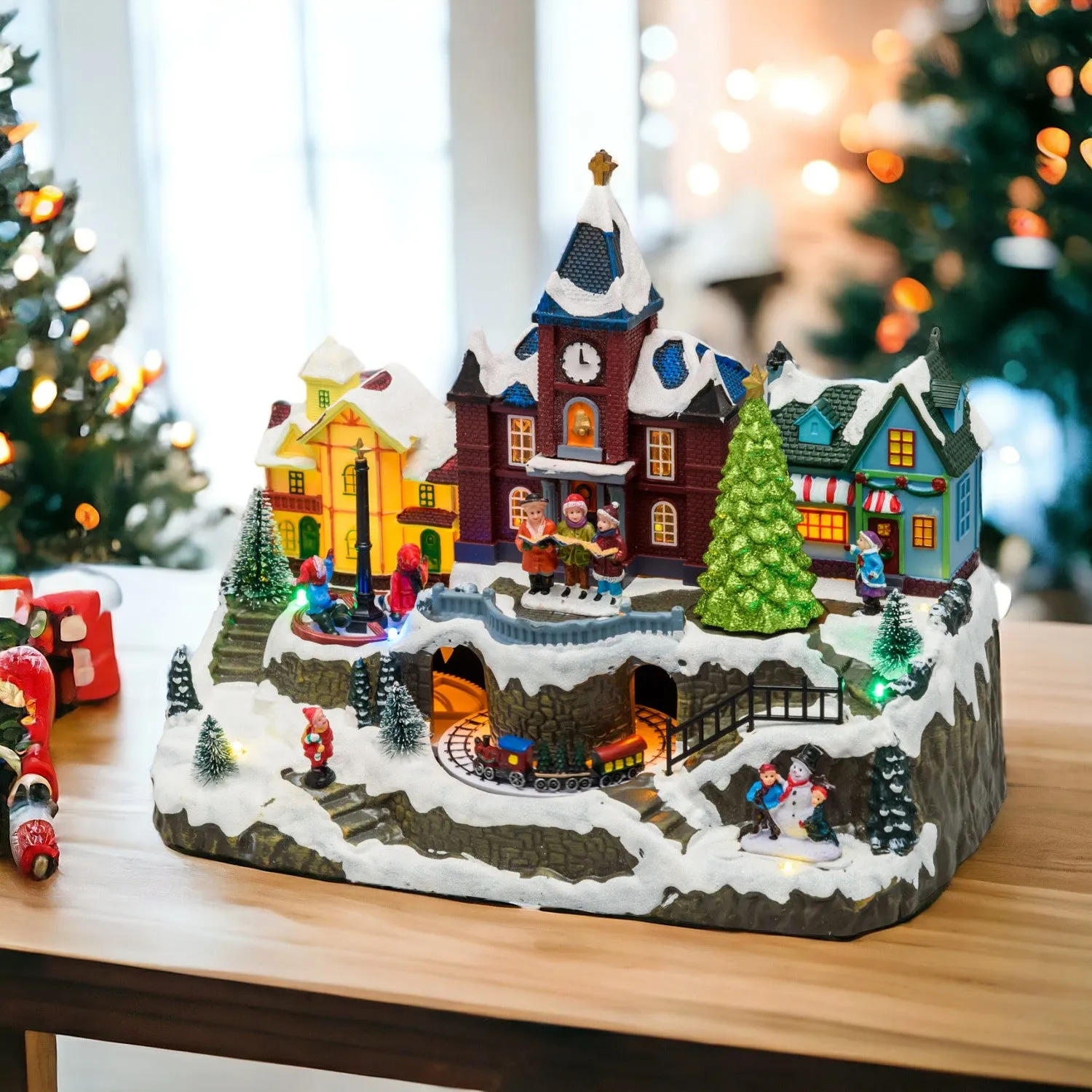 Lotti Snowy Christmas Village with Church H 27.5 Cm 34 x 18 Cm Led Mus