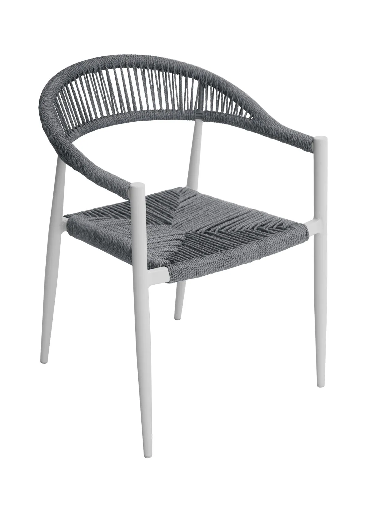 Moia Greenwood Milano Armchair White Aluminum with Grey Straw Rope