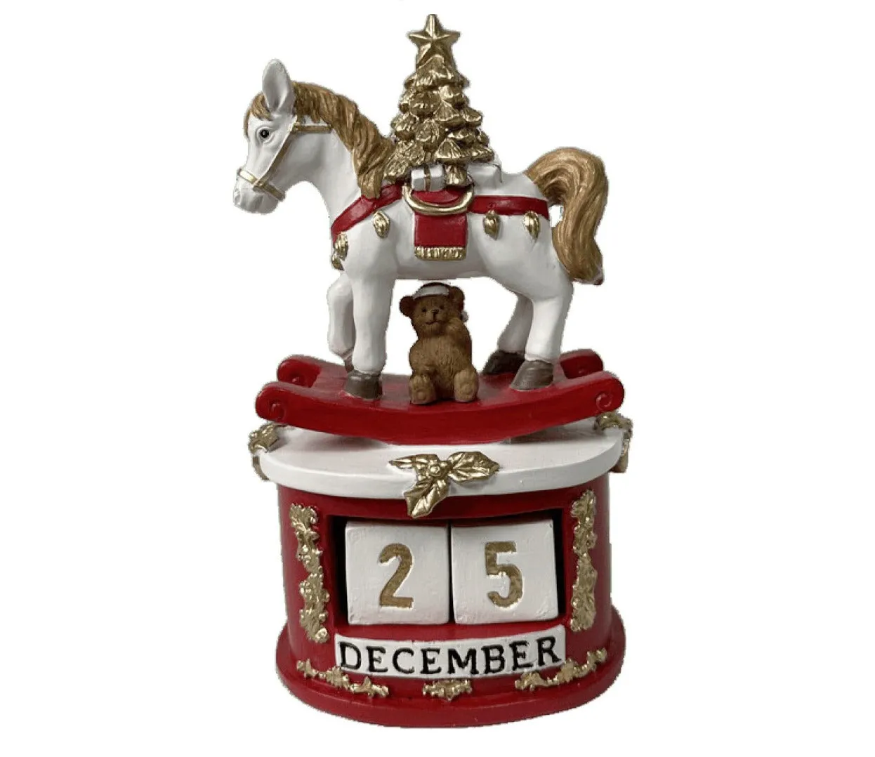 Precious Home Decorative Christmas Horse with Calendar Polyresin 12 x