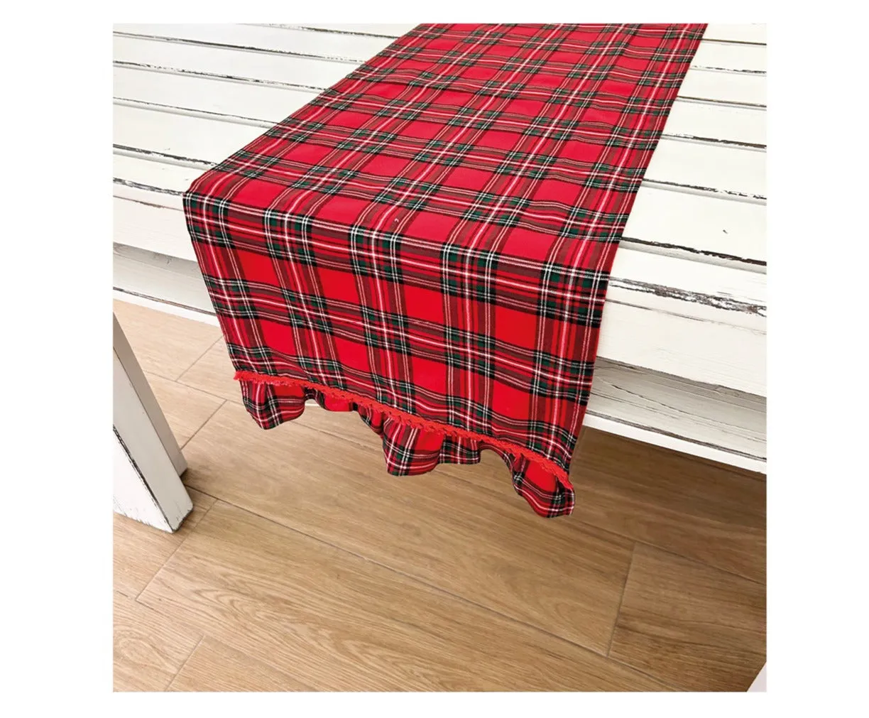 Precious Home Runner Christmas Tartan with Frill and Lace 40 x 120 Cm