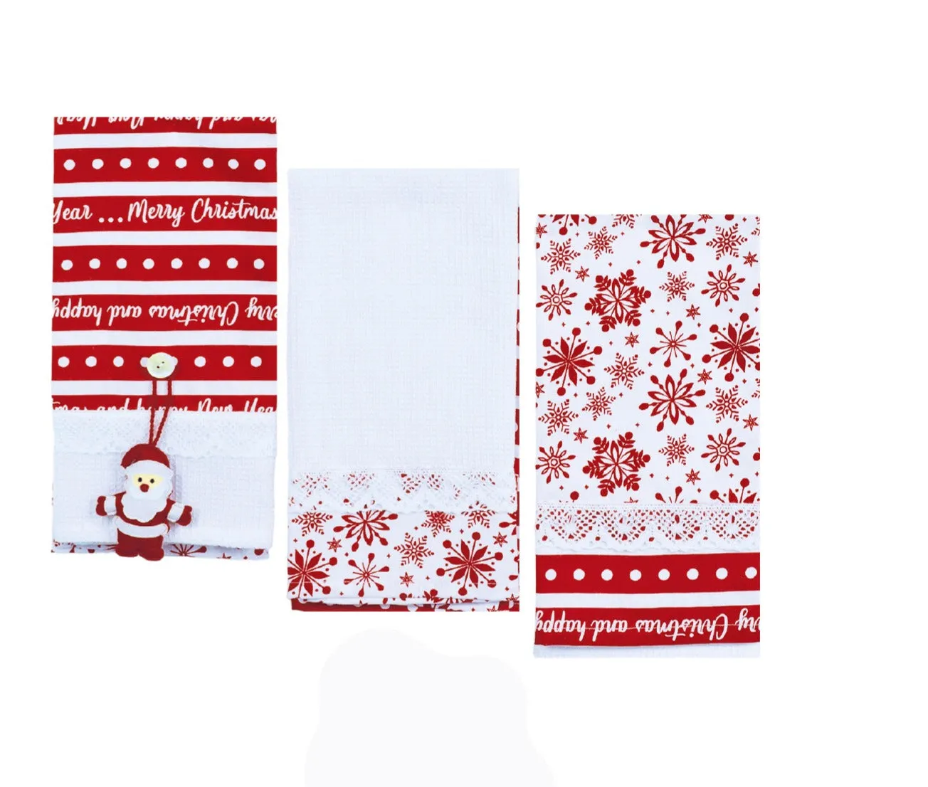 Precious Home Set 3 Pcs Christmas Tea Towels Nest Ass. Embroidered 50