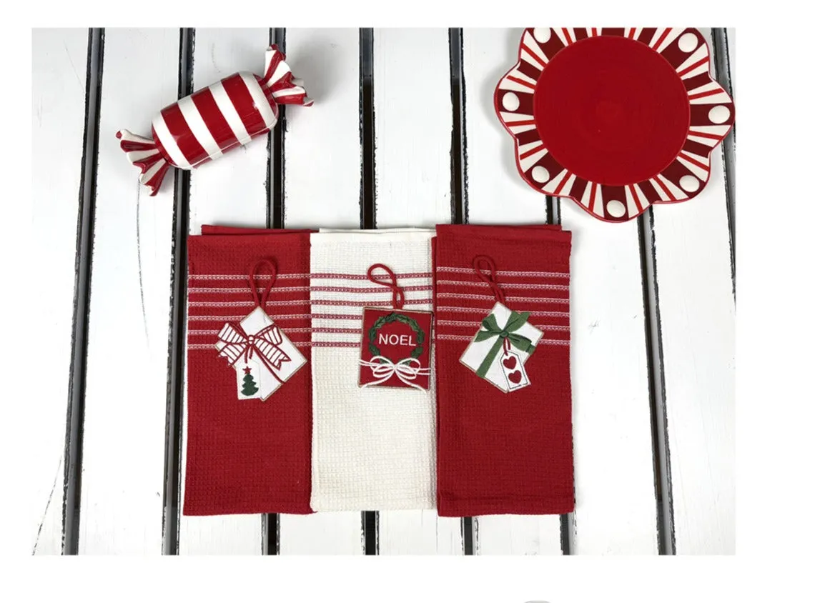 Preziosa Home Set 3 Pcs Christmas Tea Towels Sommaruga Assorted Embroi