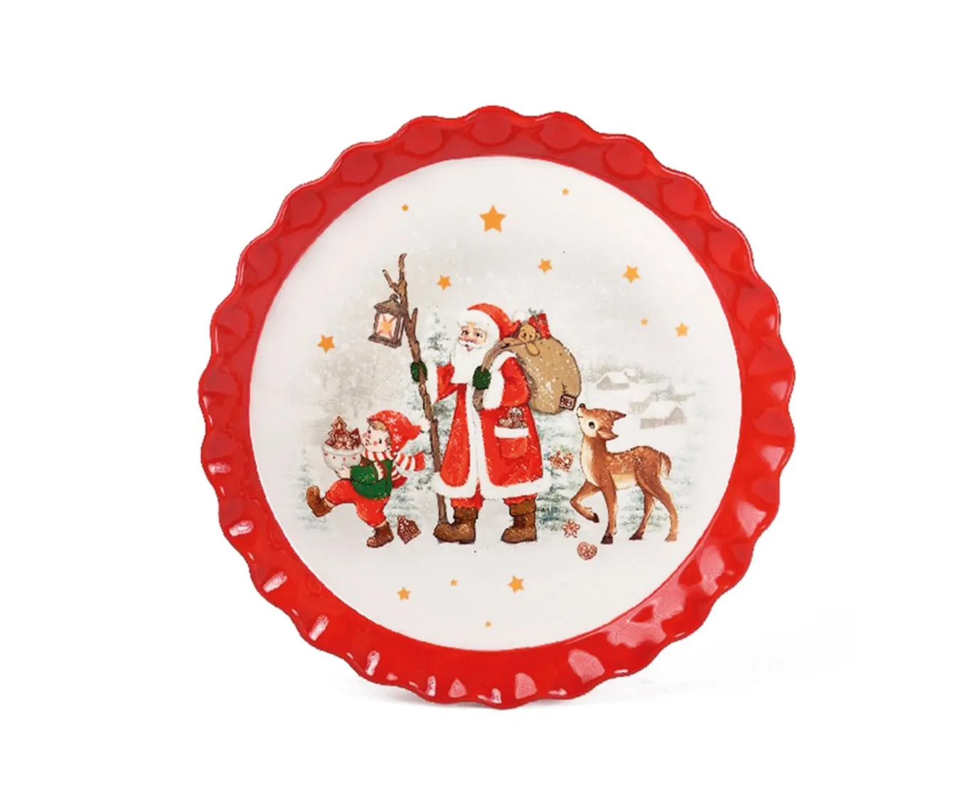 Preziosa Luxury Home Christmas Tray Ceramic with Wavy Edge Round D 31