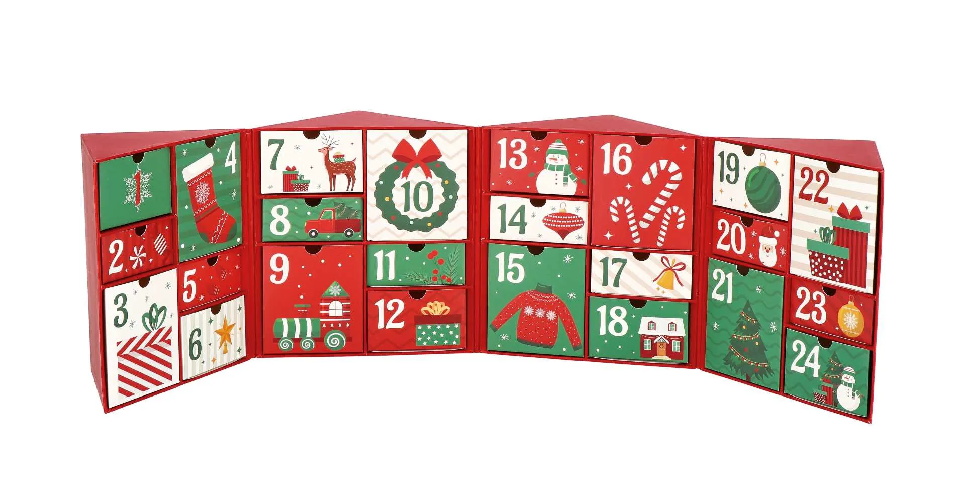 Italian Gift Christmas Advent Calendar Cardboard 24 x 17 H 33 Cm Red G