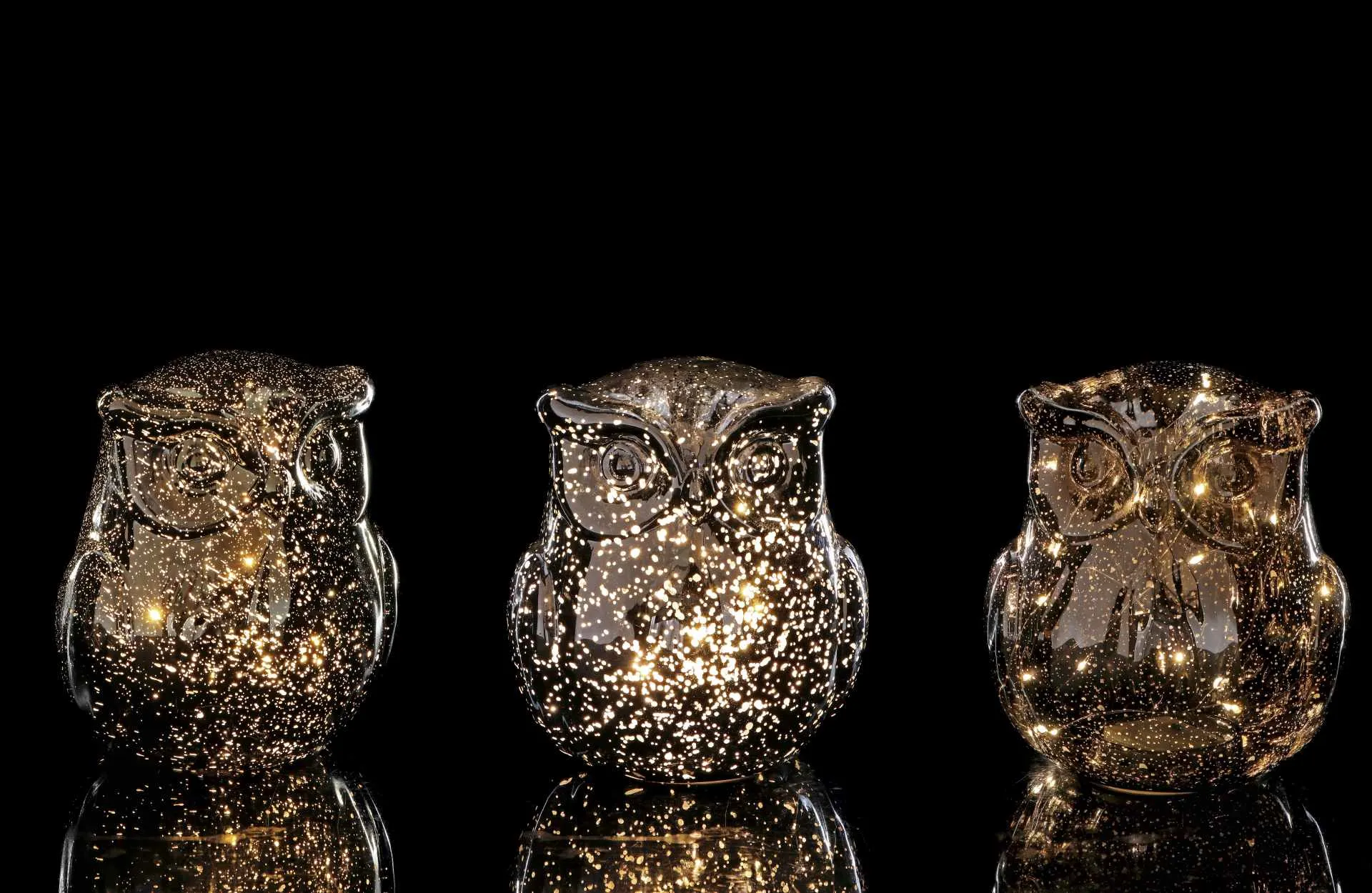 Italian Gift Owl Lamp Christmas Glass Ass. with 15 LEDs D 16 Cm H 18 C