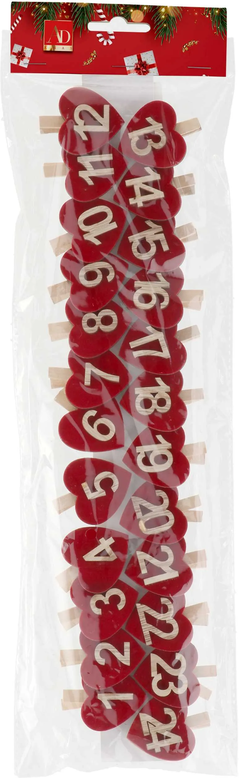 Italian Gift Clothes Pegs Days Christmas 4 x 5 Cm Cf 24 Pcs Red