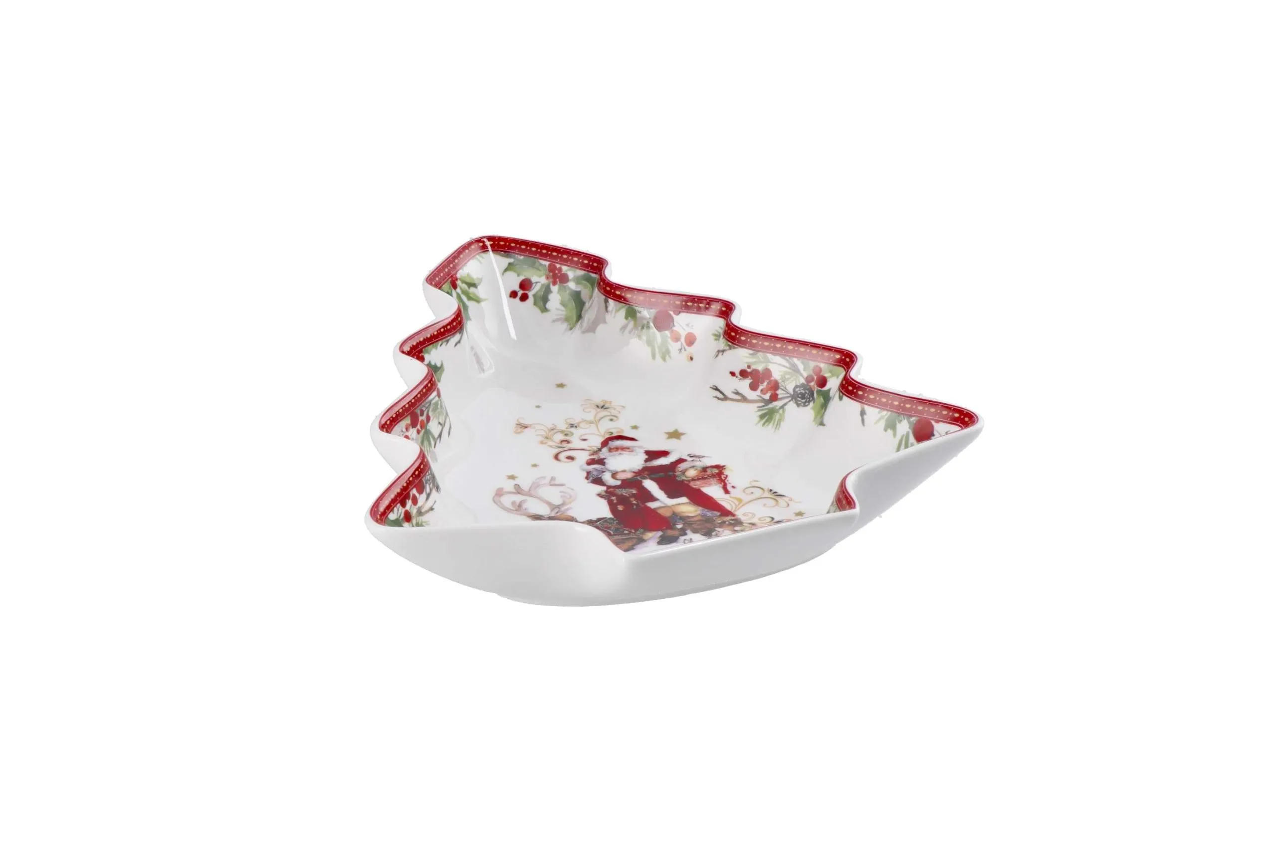 Italian Gift Plate Christmas Tree Shape 26.5 x 22.5 Cm White Red
