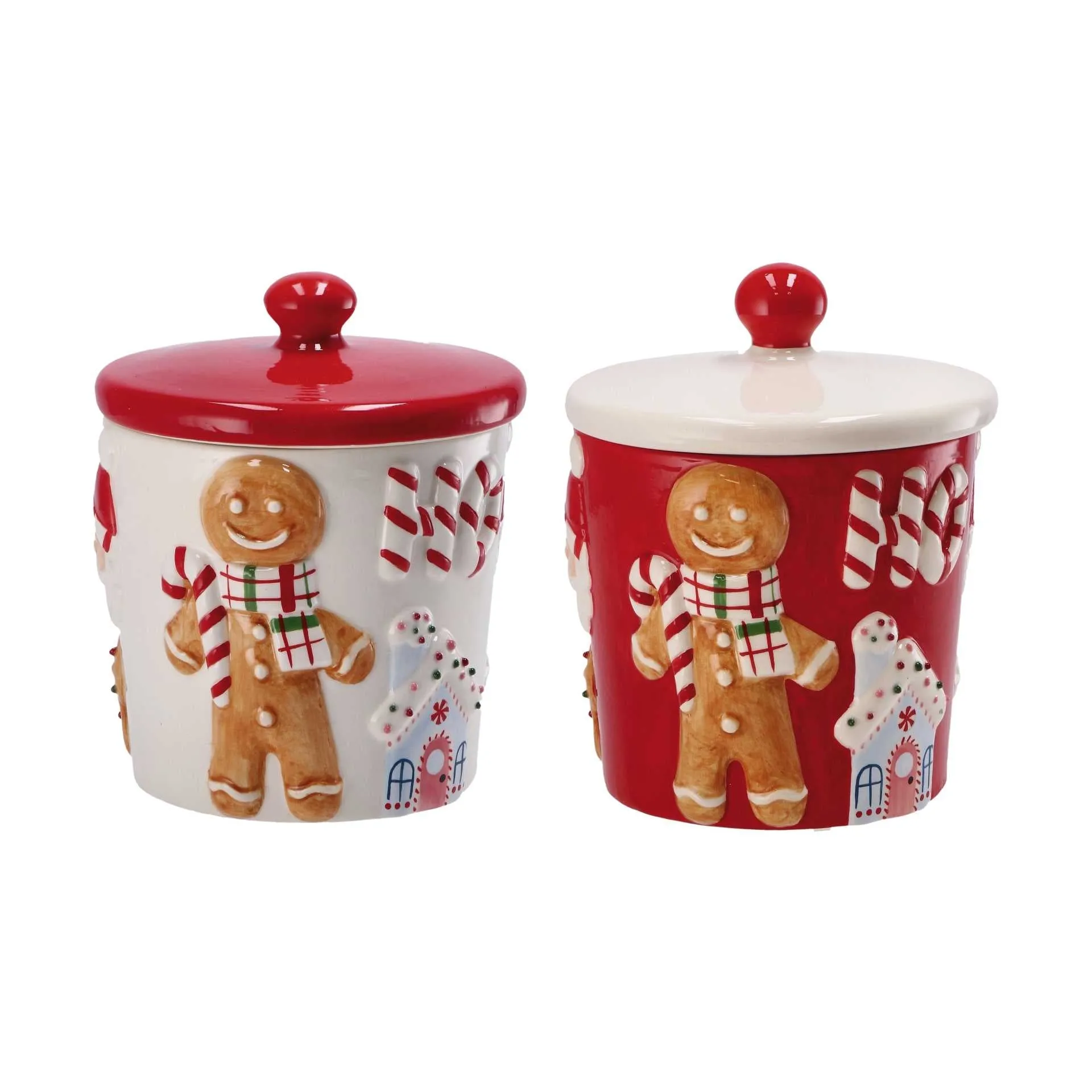Italian Gift Jar Christmas D 13 Cm H 17 Cm Ceramic Assorted White Red
