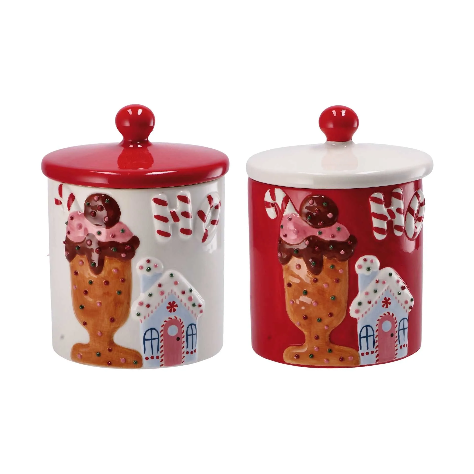 Italian Gift Jar Christmas D 13 Cm H 18 Cm Ceramic Assorted White Red