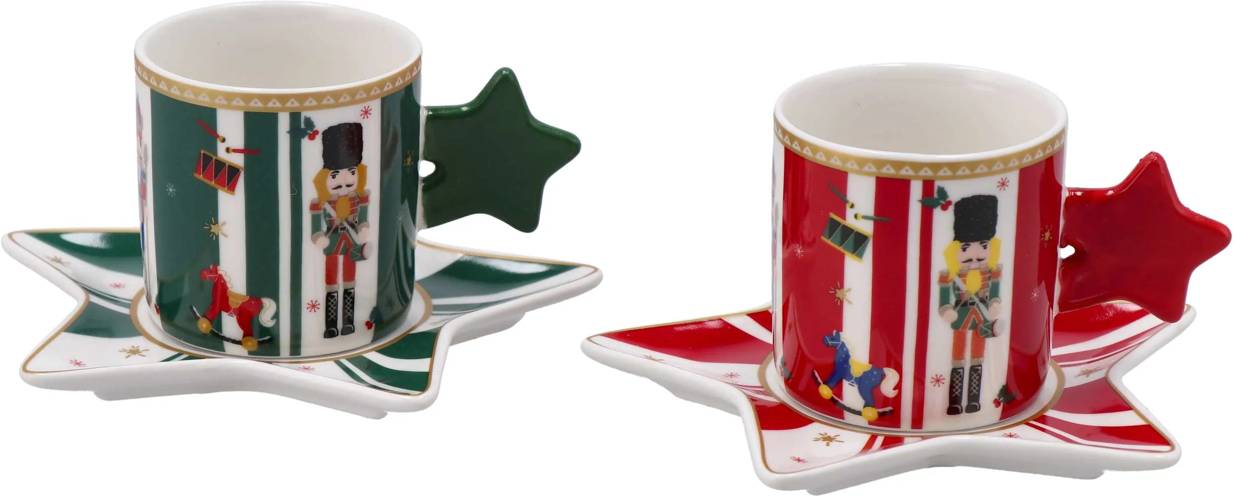 Italian Gift Set 2 Cups with Saucer Christmas Porcelain Assorted Red W