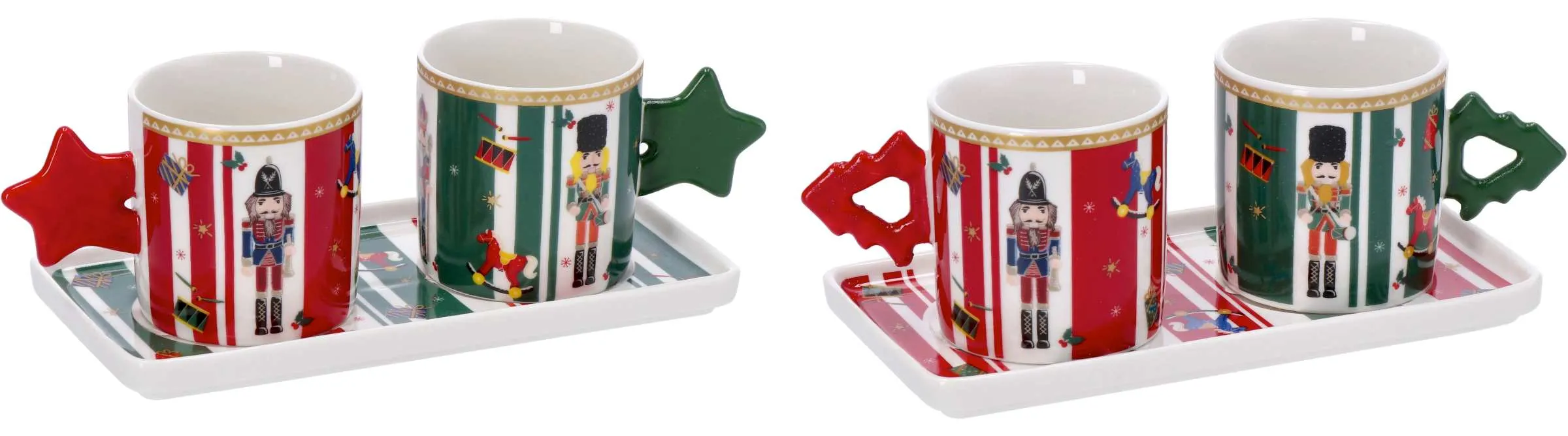 Italian Gift Set 2 Cups with Christmas Tray Porcelain Assorted Red Whi