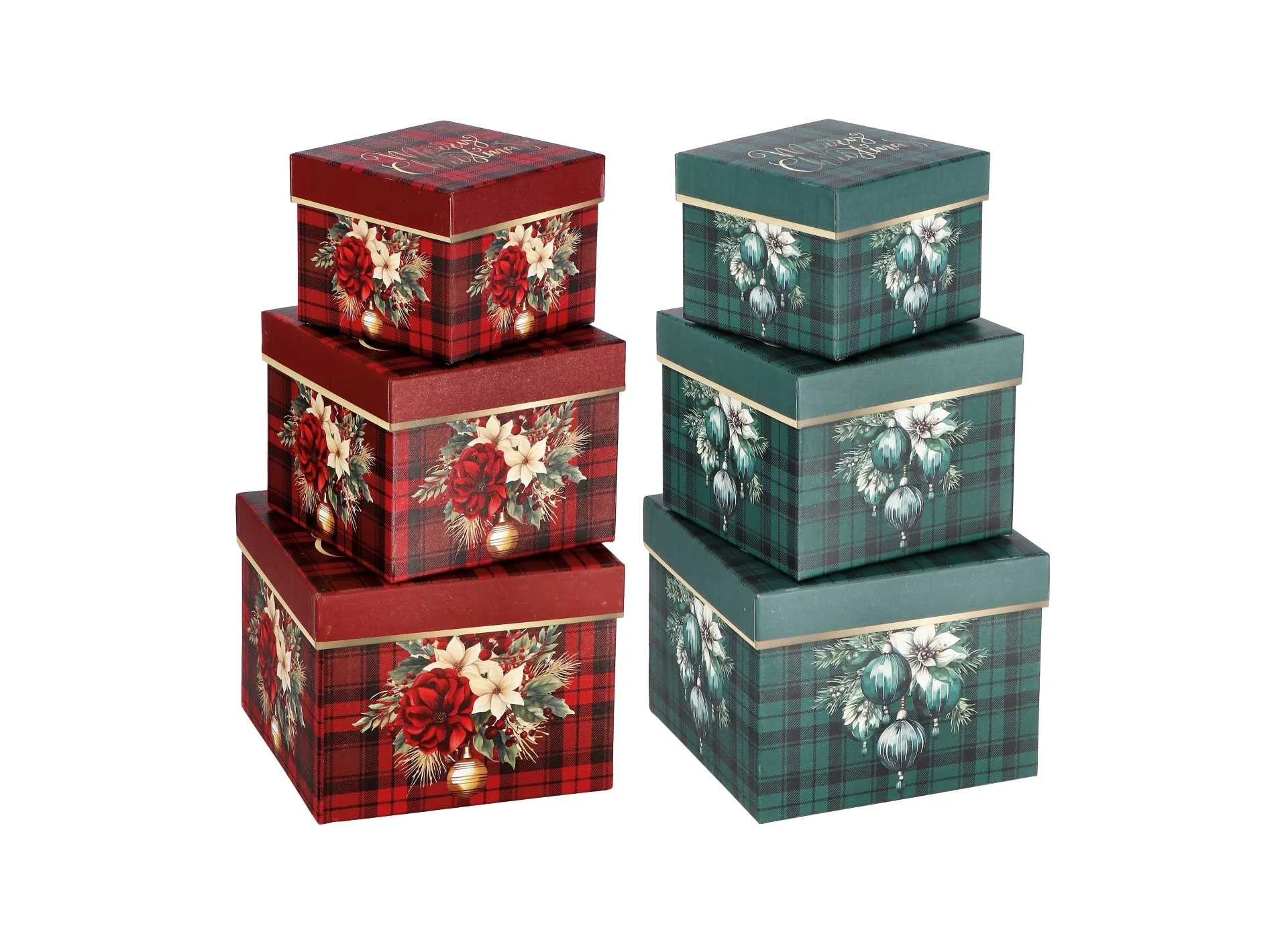 Italian Gift Set 3 Square Christmas Boxes Cardboard Ass. Red or Green