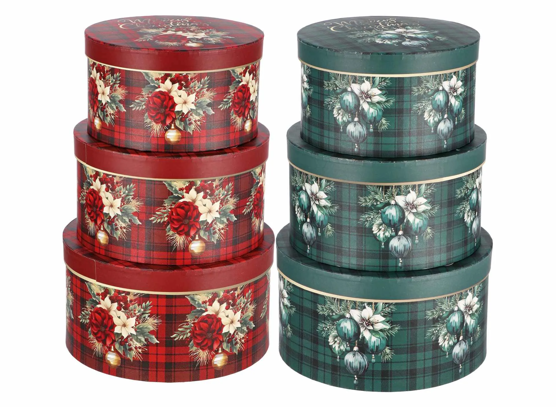 Italian Gift Set 3 Round Christmas Boxes Cardboard Ass. Red or Green 1