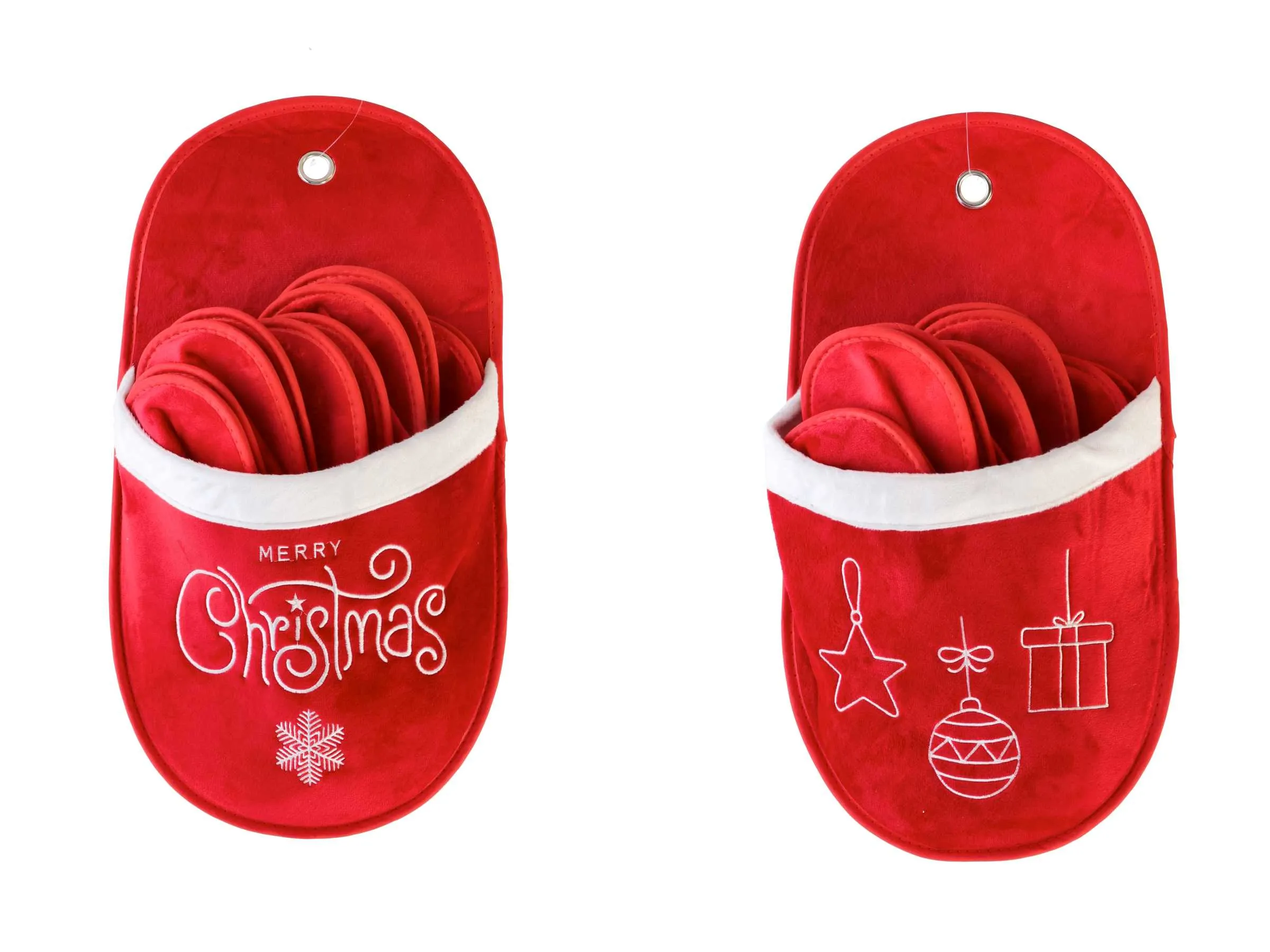 Italian Gift Set 5 Pairs Christmas Slippers 26 x 47 Cm Red