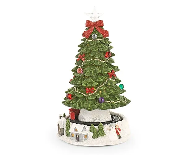 Tone on Tone Christmas Tree H 310 Mm with Moving Train, LED and Music