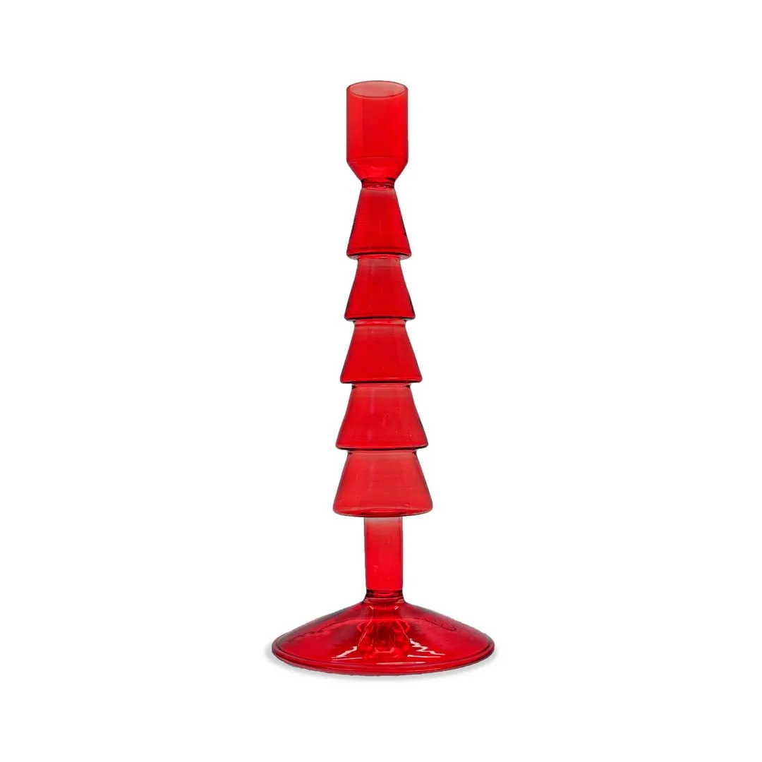 WD LifeStyle Glass Candle Holder H 22 Cm Christmas Tree Shape Red Colo