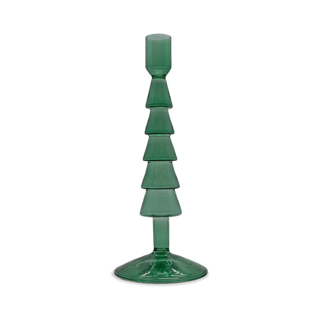 WD LifeStyle Glass Candle Holder H 22 Cm Christmas Tree Shape Green Co