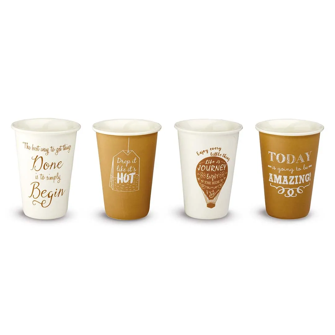 WD LifeStyle Set 4 Mug Cups Capacity 350 Ml Ceramic White Beige