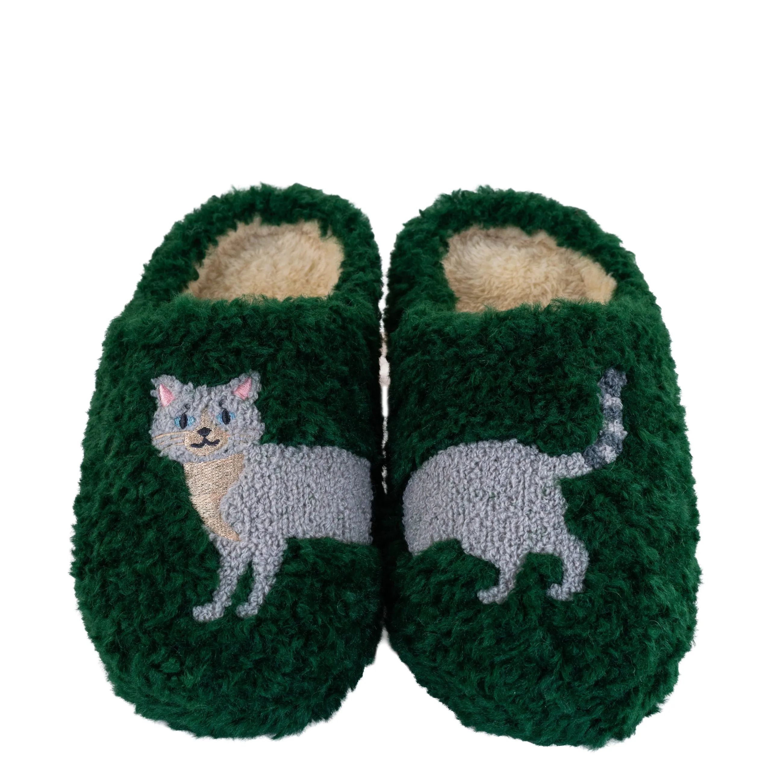 WD LifeStyle Cat Decor Slippers Size S/M Green Grey