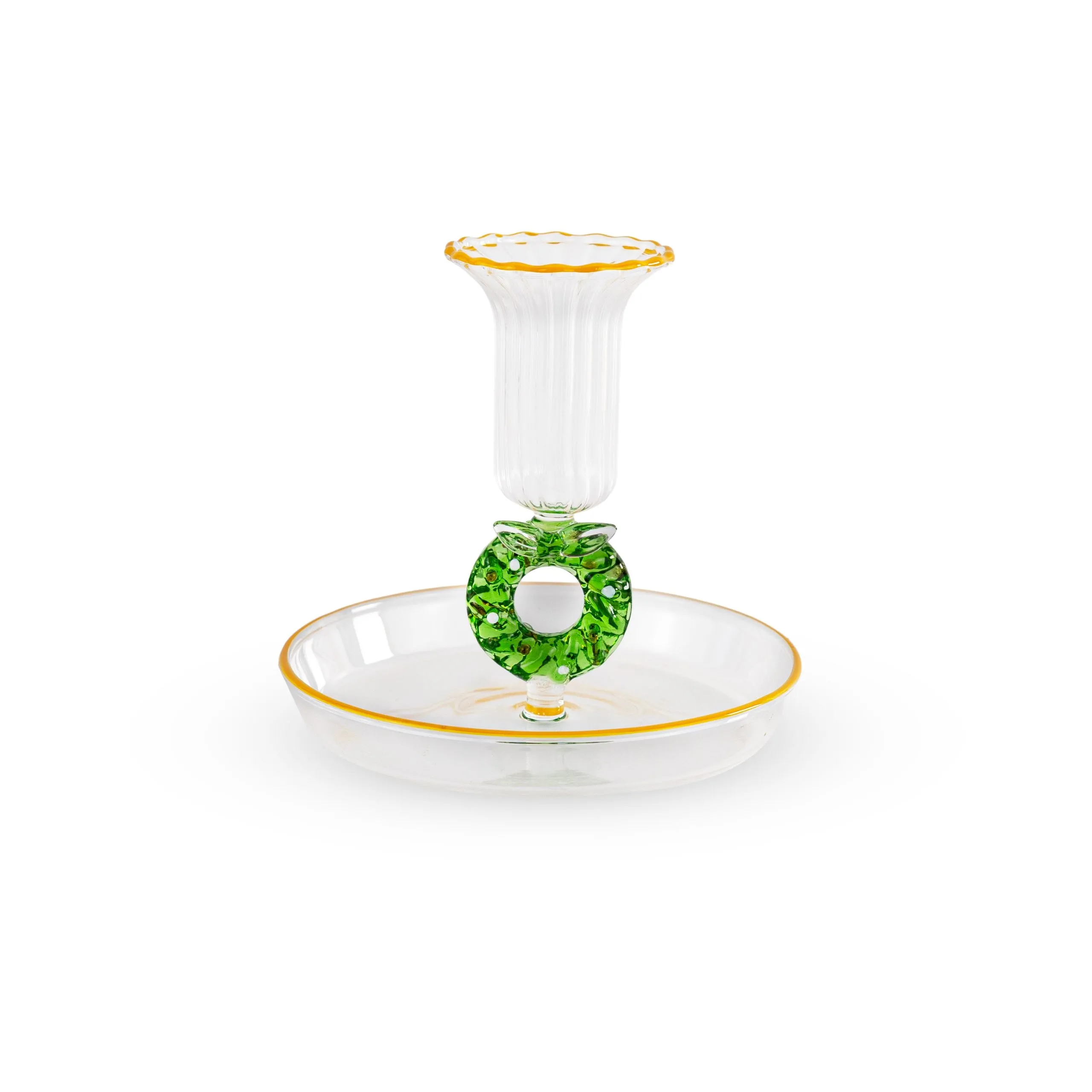 WD LifeStyle Colored Glass Candle Holder with Christmas Wreath Decorat