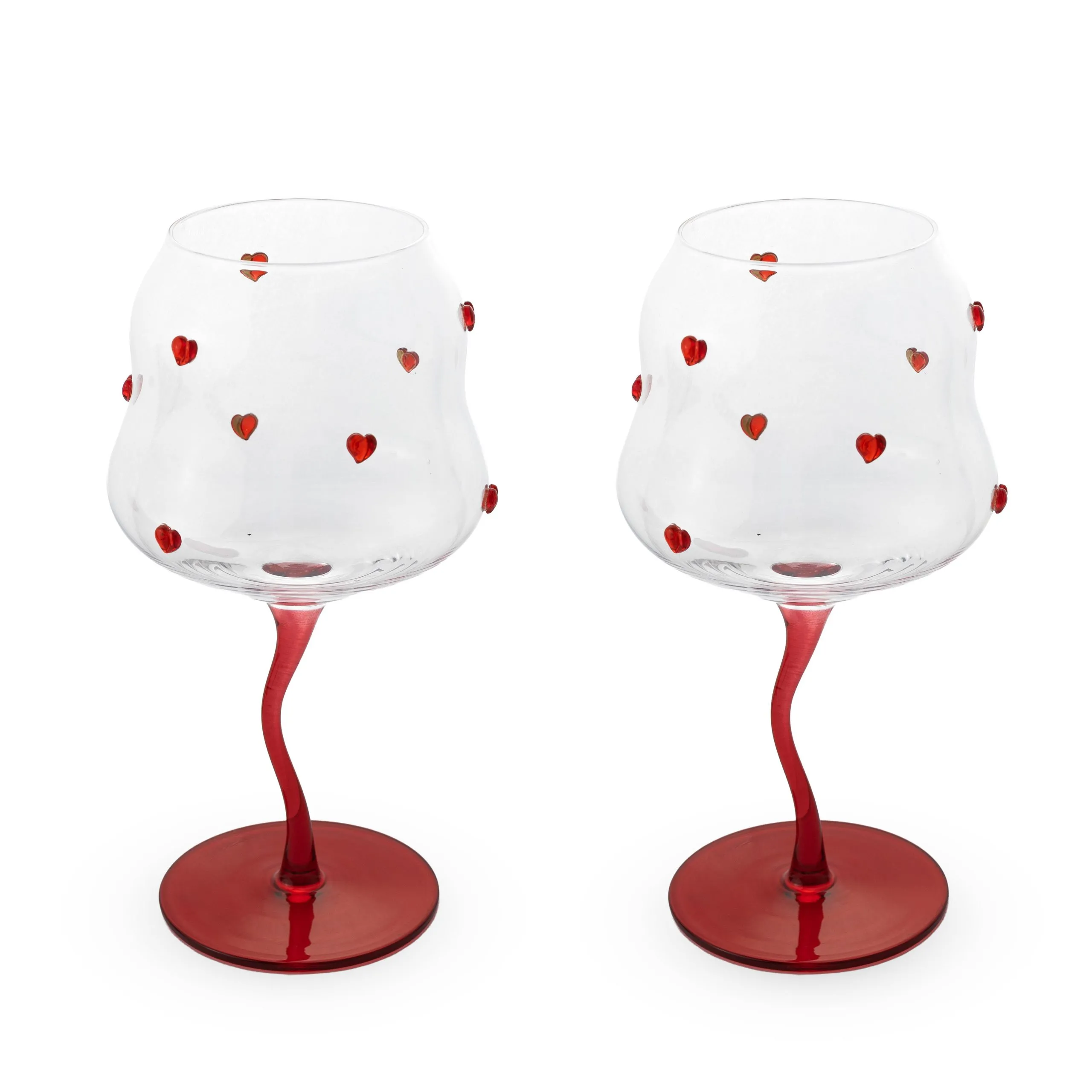 WD LifeStyle Set of 2 Cocktail Glasses 450 ml with Red Hearts Decorati