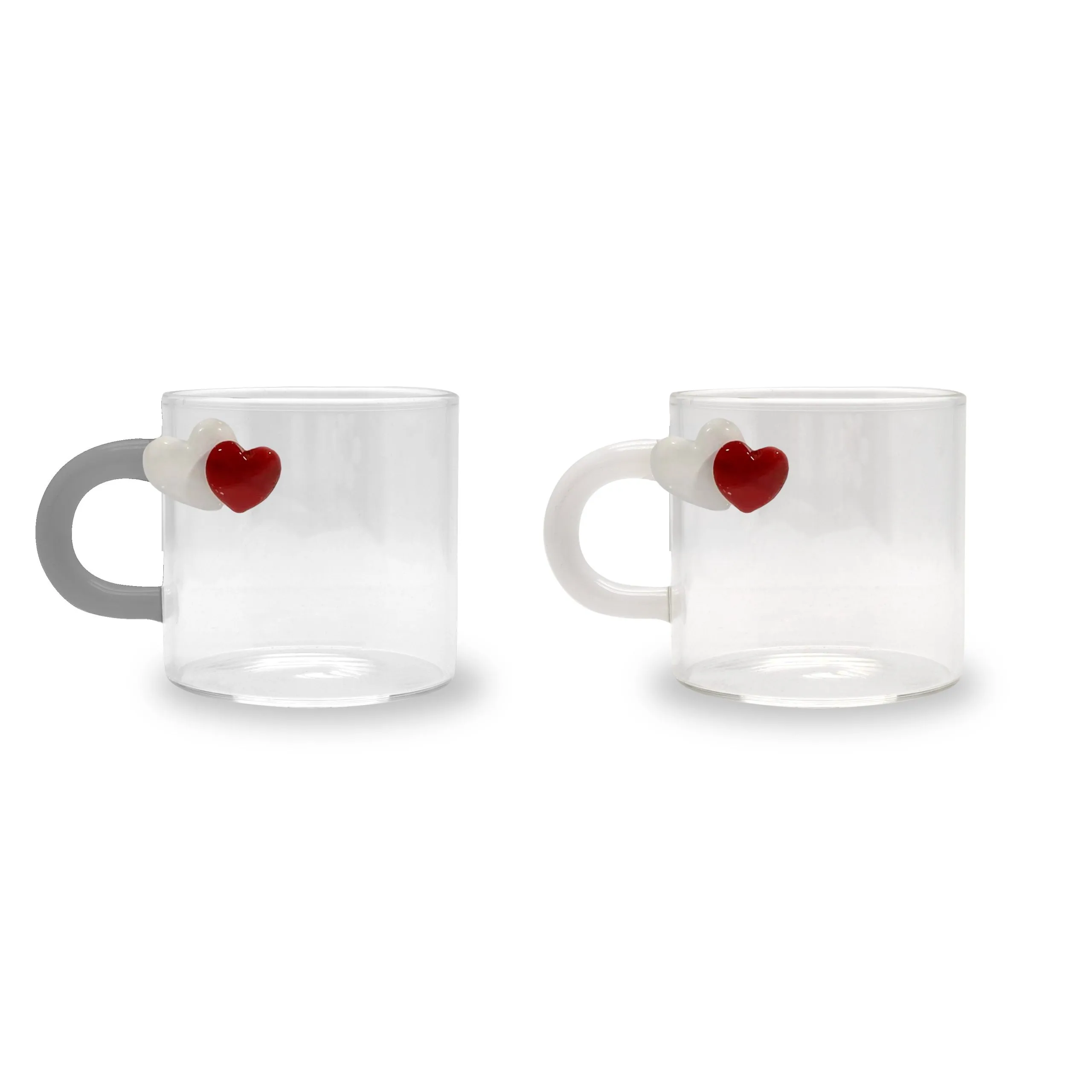 WD LifeStyle Set of 2 Borosilicate Glass Coffee Cups 130 ml Heart Deco
