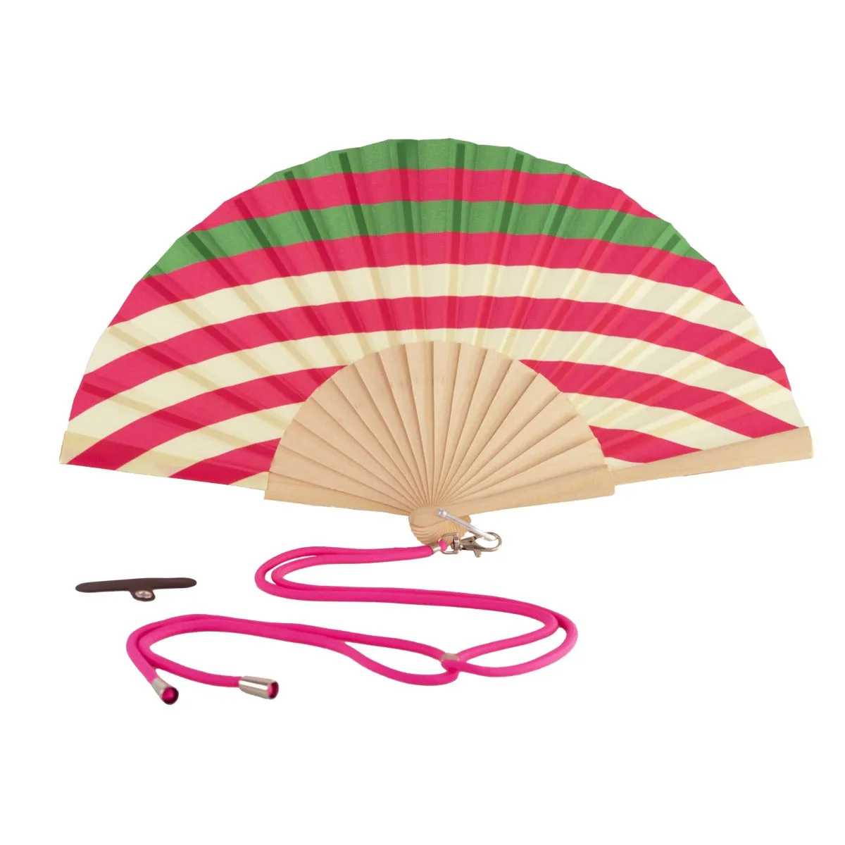 WD LifeStyle Wooden and Fabric Fan with Oblique Stripes Decoration and