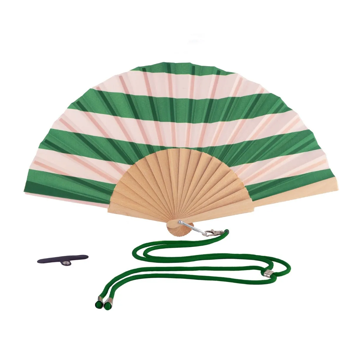 WD LifeStyle Wooden and Fabric Fan Horizontal Stripes Decor with Green