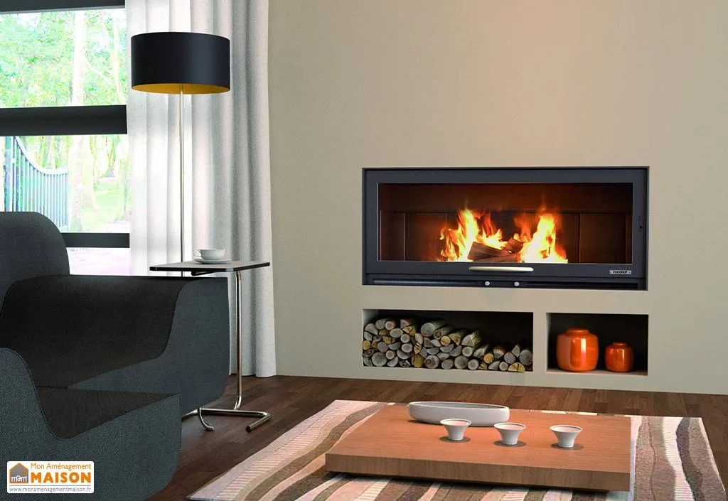 Insert cheminée panoramique sur pieds avec foyer fermé - BV