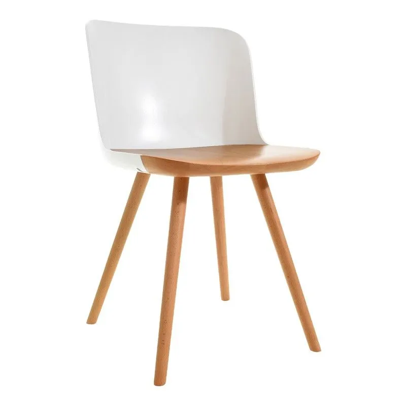 Chaise JAUNTI en hêtre naturel et polycarbonate blanc, 55 x 46,5 x 77,5 cm