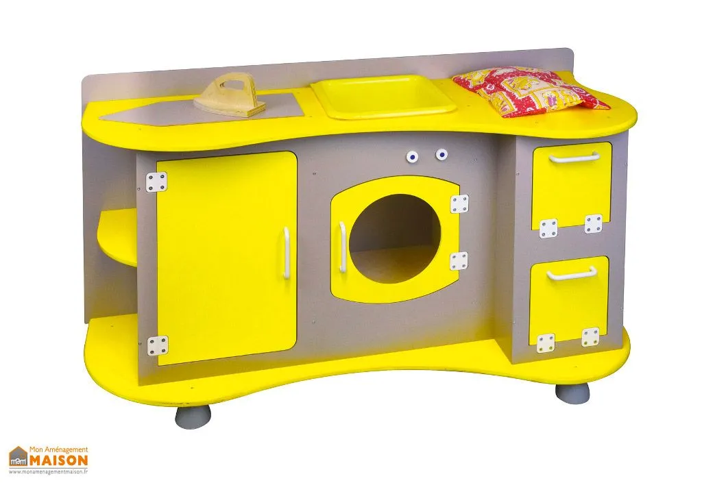 Jouet en Bois Mini Buanderie Gris et Jaune 47,5 x 119 cm