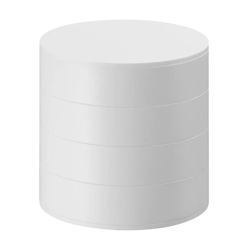 Boîte à bijoux avec 4 niveaux en ABS et feutre blanc, Ø 10 x 10 cm | La tour