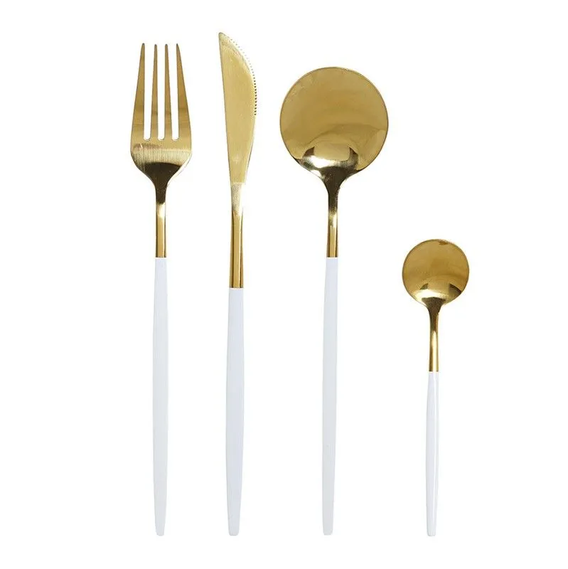 Coffret de 16 couverts en acier doré et blanc, 30 x 26 x 32 cm | élégant
