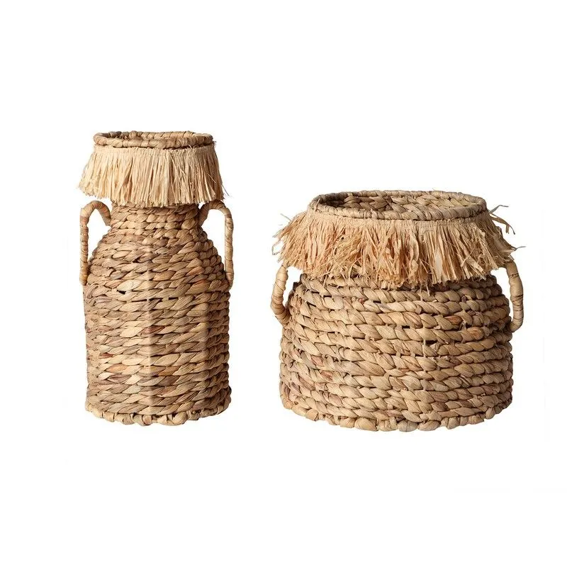 Lot de 2 paniers décoratifs en fibre naturelle et raphia en naturel, 36 x 36 x 33 cm | Casses