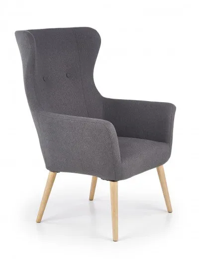 Fauteuil rembourré en tissu, avec pieds en bois Cotto Gris Foncé, l73xA76xH99 cm