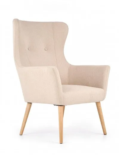 Fauteuil rembourré en tissu, avec pieds en bois Cotto Beige, l73xA76xH99 cm