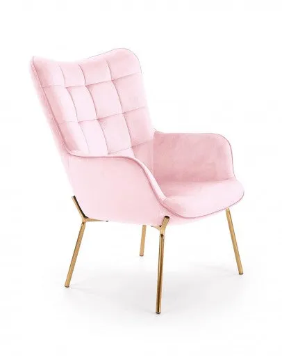 Fauteuil fixe tapissé de tissu, avec pieds en métal Castle 2 Rose clair / Or, l71xA79xH97 cm