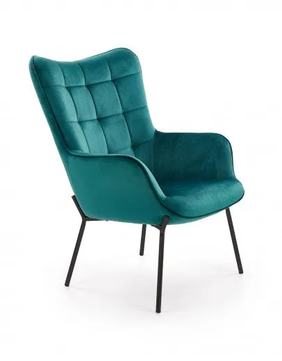 Fauteuil fixe tapissé de tissu, avec pieds en métal Castel Verde foncé / Noir, l71xA79xH97 cm