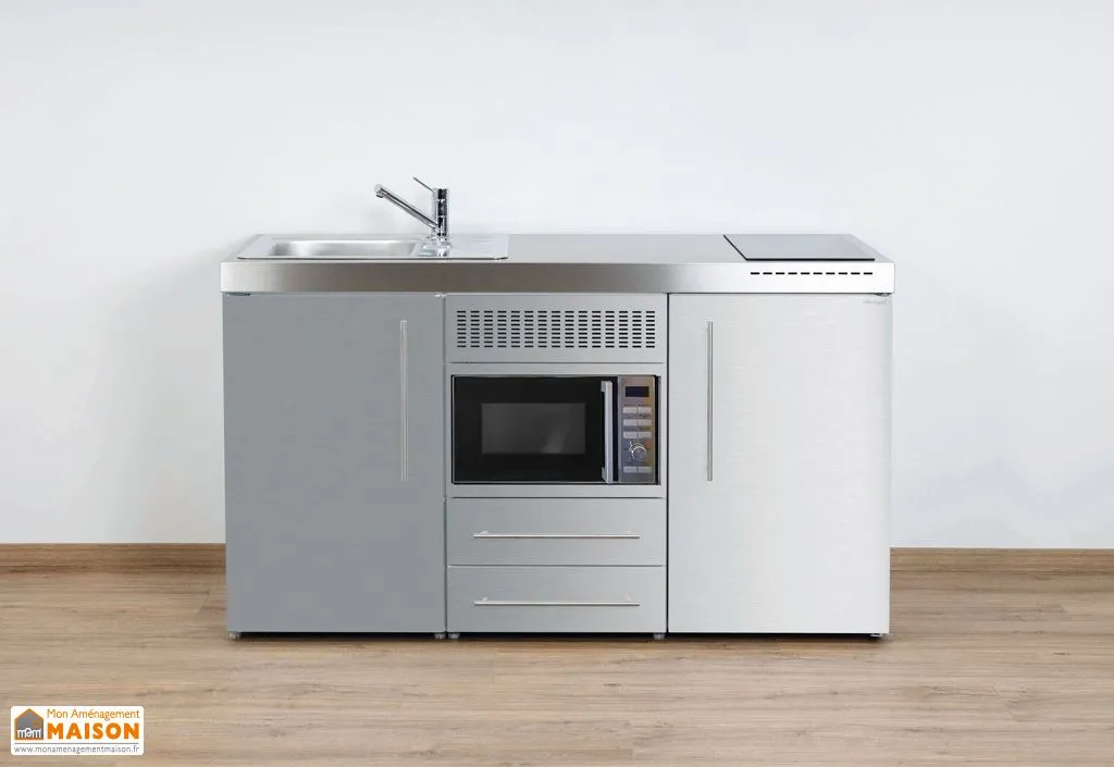 Mini-Cuisine Inox avec Micro-Ondes et Vitrocéramique MPMES150