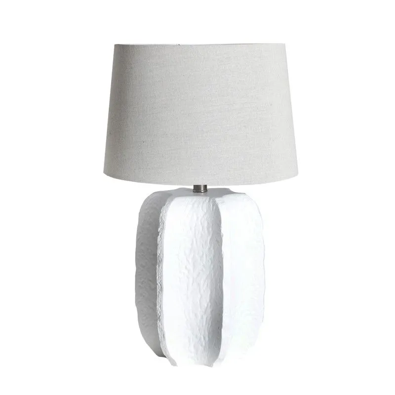 Lampe de table en céramique et lin blanc et beige, Ø 38 x 60 cm | Queïla