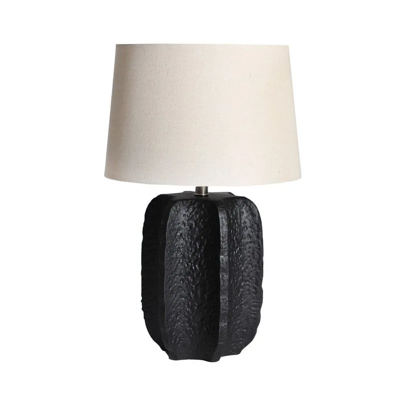 Lampe de table en céramique et lin noir et beige, Ø 38 x 60 cm | Paméla