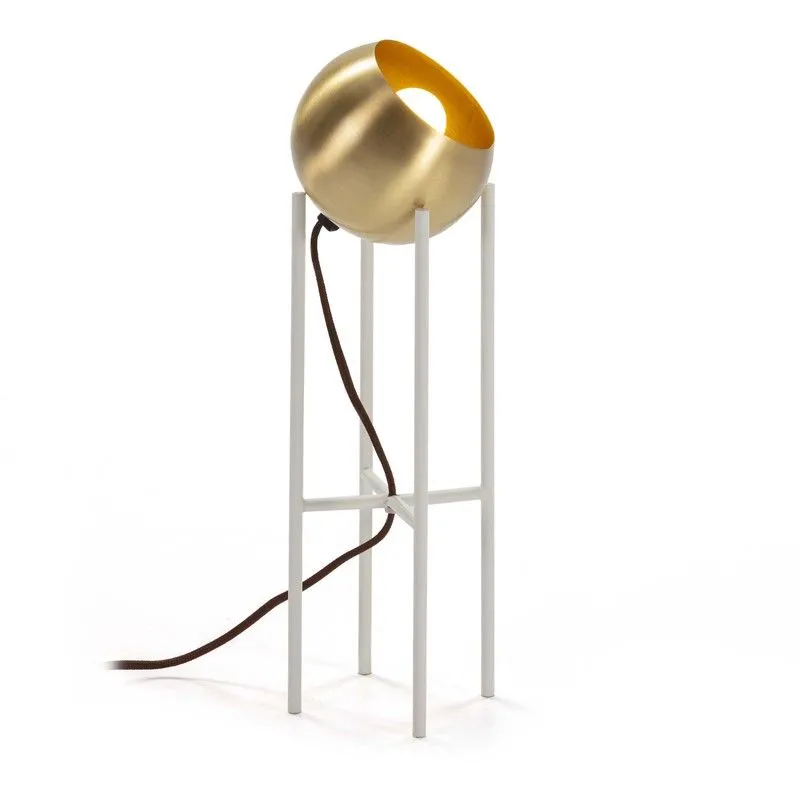 Lampe à poser en métal doré et blanc, 15x15x46 cm