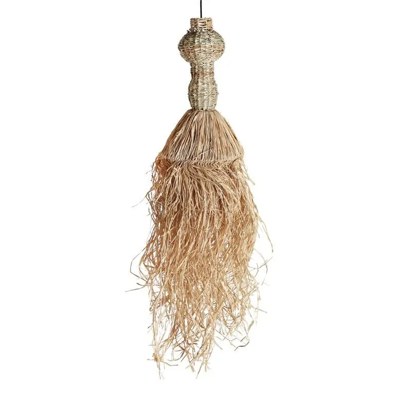 Plafonnier en raphia de couleur naturelle, Ø 32 x 113 cm | Kassès